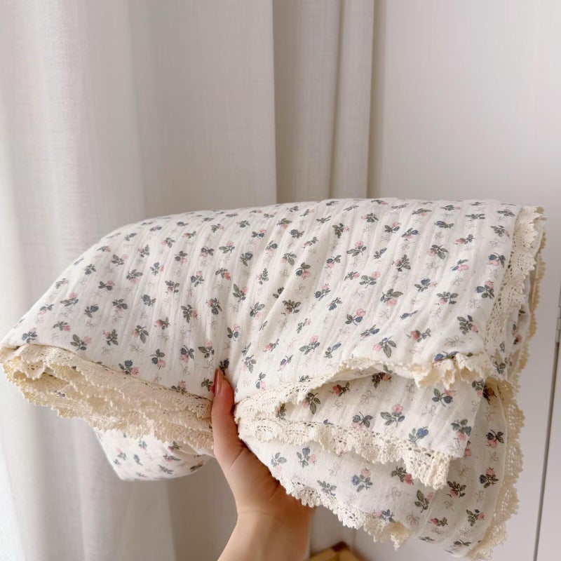 BuLuTu Soft Lightweight Cotton Kids Comforter for TwinToddler Bed Chic Pink Bellflower Print Quilted Blanket 100 Cotton Muslin Quilt for Girls Boys Toddler Children Machine Wash 60x78 Inches - Image 2