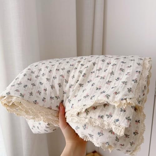 BuLuTu Soft Lightweight Cotton Kids Comforter for TwinToddler Bed Chic Pink Bellflower Print Quilted Blanket 100 Cotton Muslin Quilt for Girls Boys Toddler Children Machine Wash 60x78 Inches - Image 1