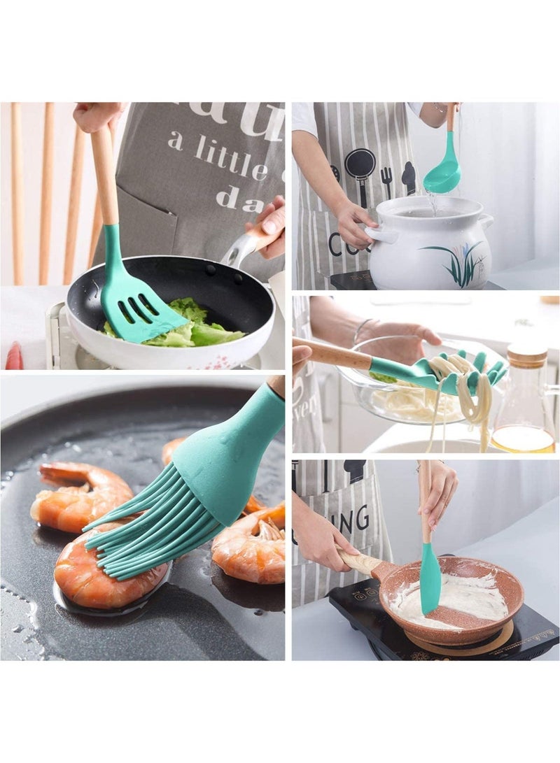 YOONISPRO Kitchen Utensil Set 12PCS Silicone Cooking Tools with Heat Resistant Wooden Handles for Non-Stick Cookware Everyday Cooking Home Use - Image 2