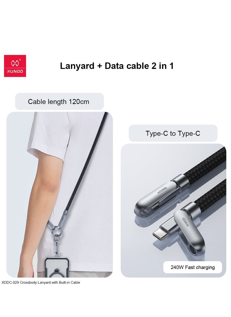 إكسوند حبل عسكري XUNDD مع كابل مدمج (USB-C إلى USB-C) وكابل شحن 240 واط، حبل رقبة للجسم متوافق مع iPhone 16 Pro Max، Samsung S25 Ultra، iPhone 15 Pro Max، iPhone 15 Plus، وغيرها (1.2 متر)  - Image 4