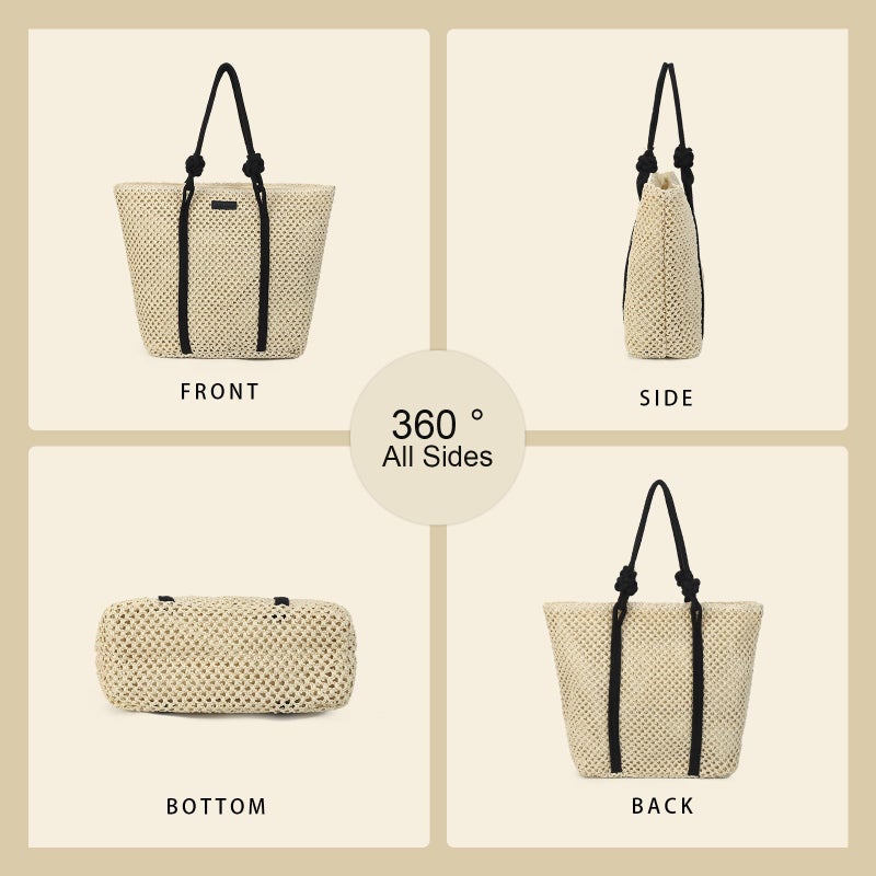 Gladdon Straw Beach Bags for Women Woven Beach Tote Bag Casual Boho Large Shoulder Handbags for Vacation Holiday Beige - Image 5