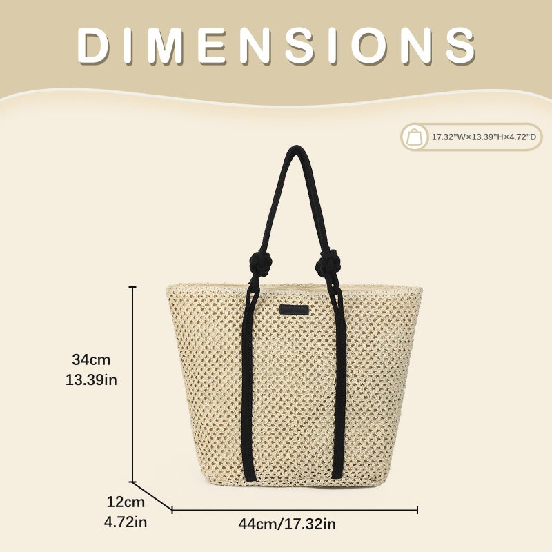 Gladdon Straw Beach Bags for Women Woven Beach Tote Bag Casual Boho Large Shoulder Handbags for Vacation Holiday Beige - Image 3