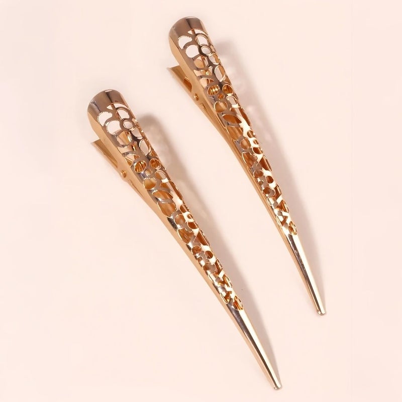 Golden Hollow Out Hair Clips Set Seamless Crocodile Mouth Bangs Clips - Image 1