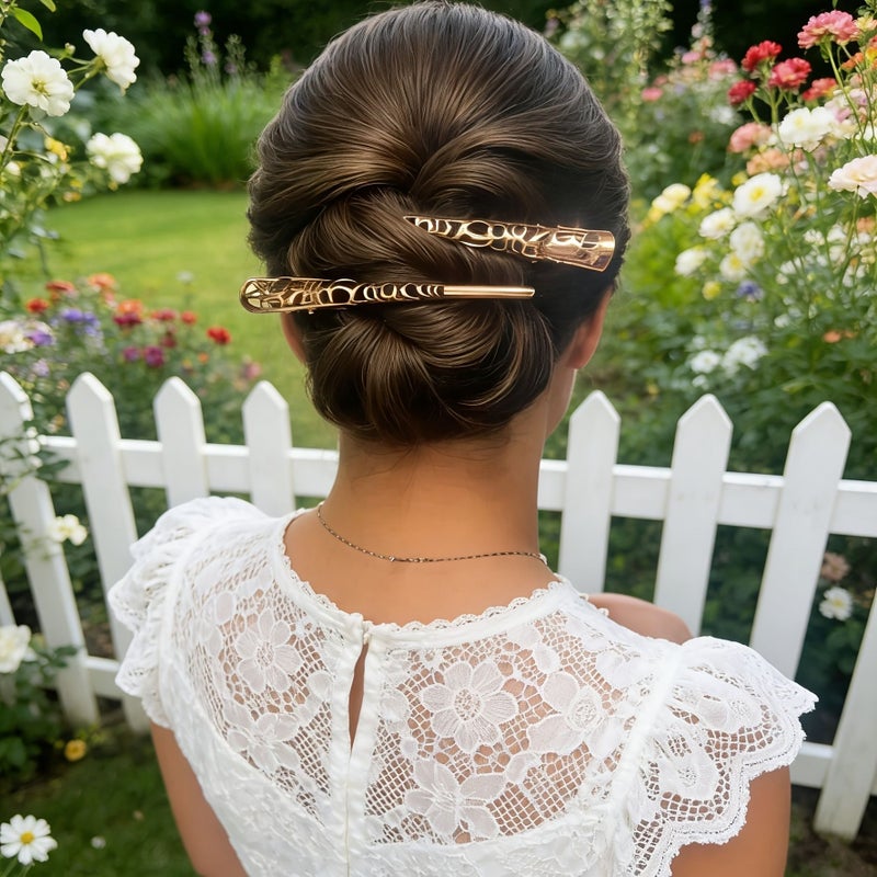 Golden Hollow Out Hair Clips Set Seamless Crocodile Mouth Bangs Clips - Image 2