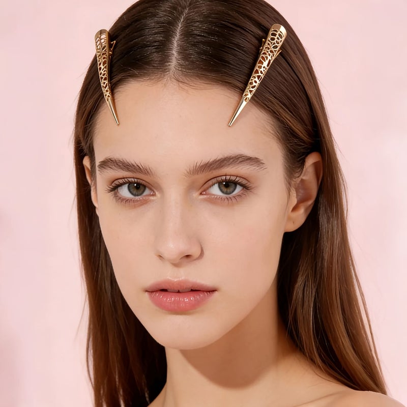 Golden Hollow Out Hair Clips Set Seamless Crocodile Mouth Bangs Clips - Image 3