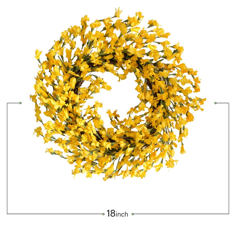 Bibelot Spring Wreath for Front Door, Artificial Forsythia Flower Wreath 18â€™â€™ Artificial Blossom Flower Decoration Farmhouse for Festival Wall Decor - Image 3
