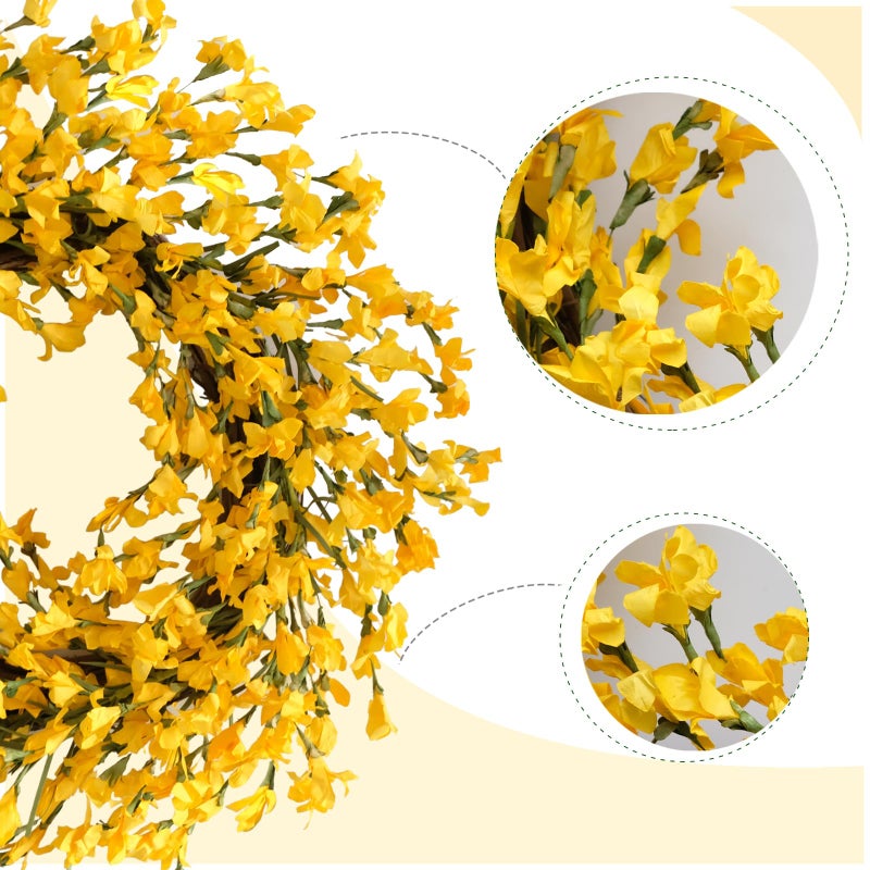 Bibelot Spring Wreath for Front Door, Artificial Forsythia Flower Wreath 18â€™â€™ Artificial Blossom Flower Decoration Farmhouse for Festival Wall Decor - Image 2
