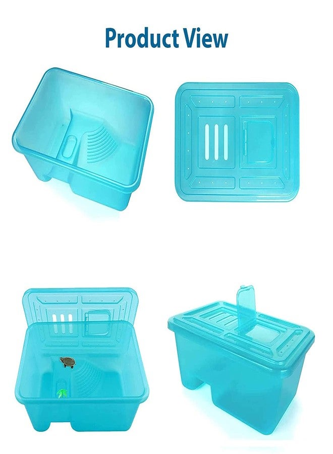 Rizopets Turtle Aquarium Tank with Lid, Multifunctional Reptile Breeding Box with Terrapin Lake, Hibernation, Swimming, Basking, Feeding, Platform for Tortoise, Crayfish & Crab (Medium) - Image 3