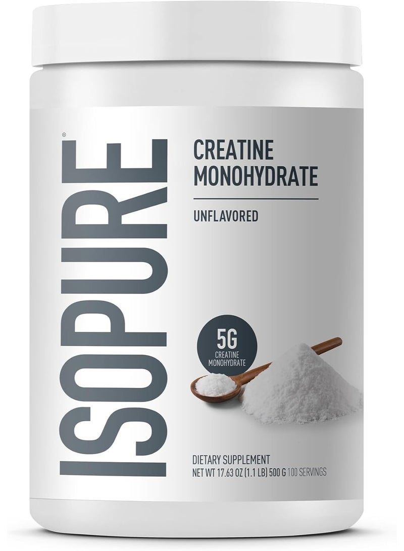 Isopure 100% Pure Creatine Monohydrate Powder, Sugar Free, Unflavored, 5g Creatine Monohydrate Per Serving, 1.1 Lbs, 100 Servings (Packaging May Vary) - Image 1