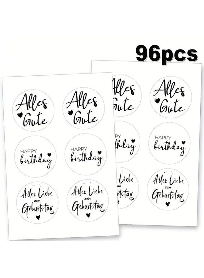 96 Pcs German English Happy Birthday Stickers Bilingual Alles Gute Round Glossy Paper - Image 2