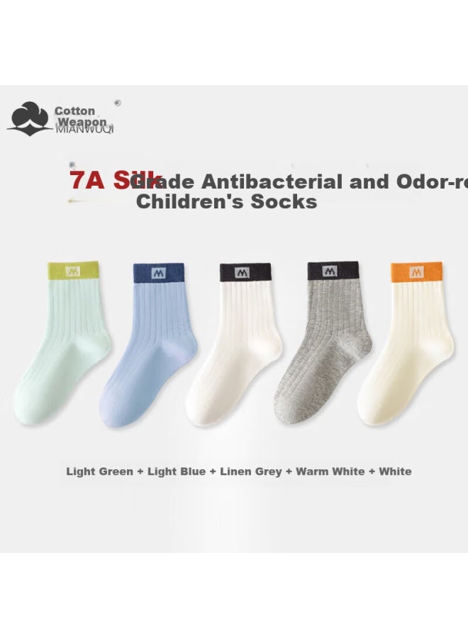 Cotton weapons Cotton Odor-resistant Children's Socks Boys Girls Socks Teenagers Seamless Socks Pure Cotton Absorbent 7a Grade Antibacterial Wear-resistant Mid-tube Socks - Image 2