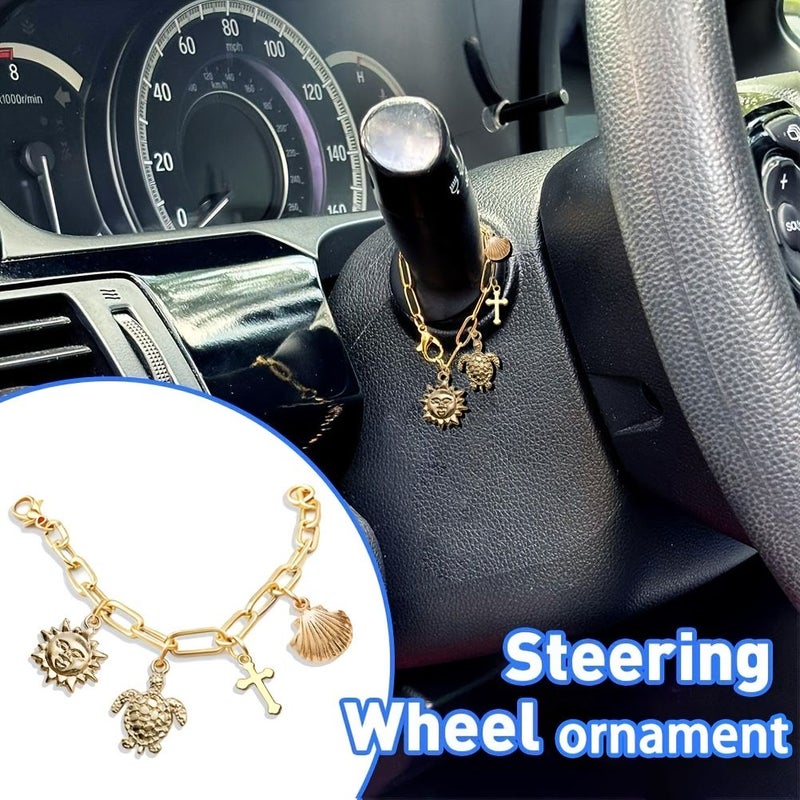 Flower Bees Steering Wheel Rosary Charm Cross Heart Pendant Car Interior Hanging Decoration Lucky Gift Driver Universal Auto Accessory - Image 3