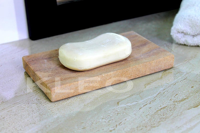 KLEO Stonkraft Natural Water Absorbent & Rigged Soap Dish Soap Holder Made of Natural Rainbow Stone - Unique Bath Bathroom Accessories - Image 4