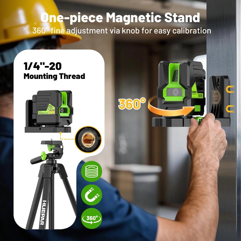 Huepar Laser Level with 60in Tripod, 1/13 High Accuracy Self Leveling Green Cross Line Lazer Leveler for Picture Hanging, Tile, Home Renovation, with Pluse Mode for Outdoor, Carry Case, Glasses - Image 5