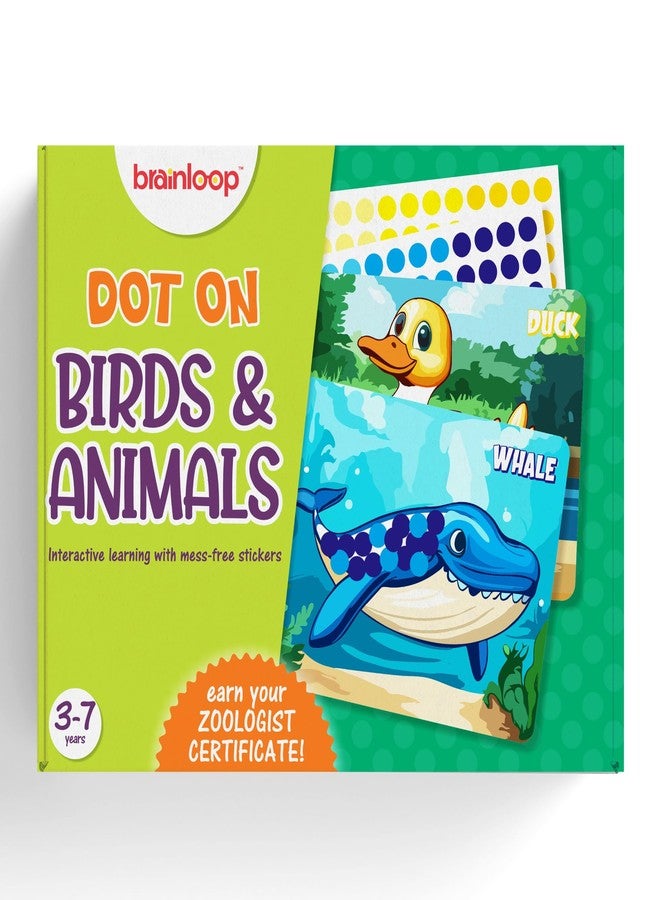 Brainloop Dot On Sticker Activity - Birds and Animals, Mess-Free Fun for Kids, 12 Sticker Sheets, Craft Kits, DIY Activity, Travel Toys, Gifts for Boys & Girls Ages 3, 4, 5, 6, 7 - Image 1