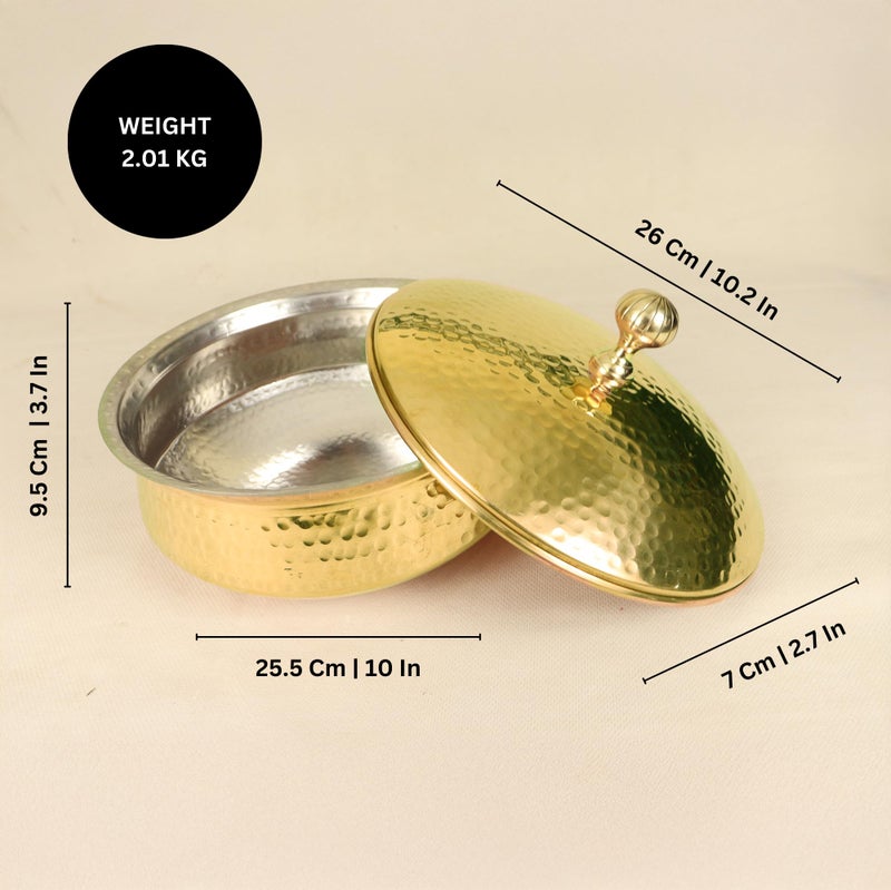 Spillbox Putrika Brass Kitchen Appliances Cooking Serving Pot Pan|Biryani Handi|Urli|Serveware|Tope |Patila|Cookware Bowl|Cooking Bowl Set with Lid (Small) - Image 4