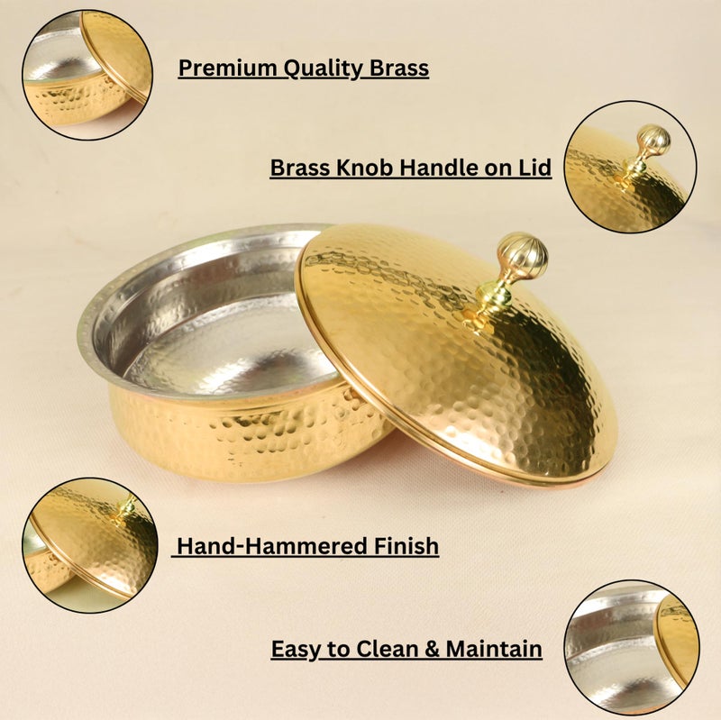 Spillbox Putrika Brass Kitchen Appliances Cooking Serving Pot Pan|Biryani Handi|Urli|Serveware|Tope |Patila|Cookware Bowl|Cooking Bowl Set with Lid (Small) - Image 5
