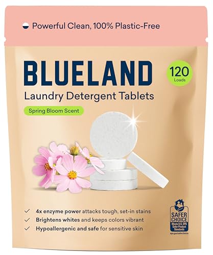 BLUELAND Laundry Detergent Tablets, 120 Count, Spring Bloom Scent, Plastic-Free Eco-Friendly Pods, Sheets, Liquid Alternative - Safe for Sensitive Skin, Gentle - Image 1
