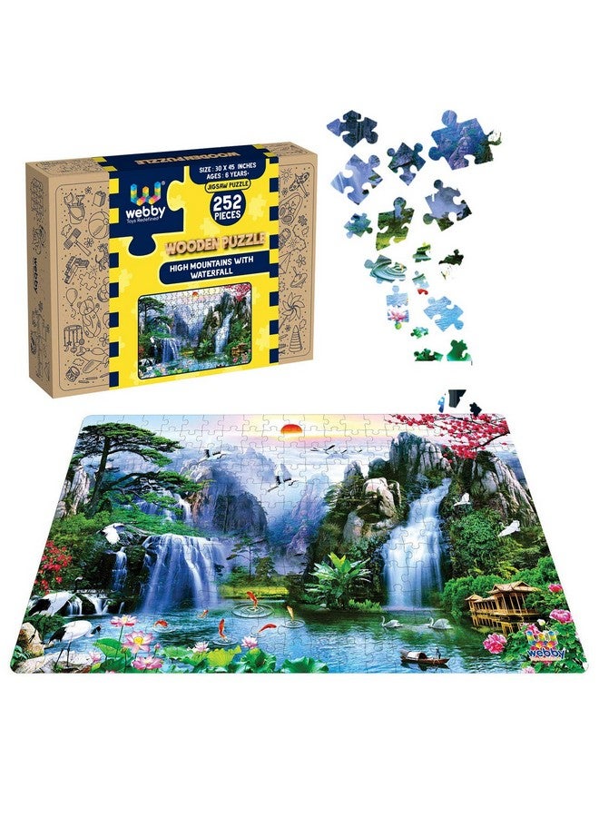 Webby Kids High Mountains with Waterfall Wooden Jigsaw Puzzle, 252 Pieces - Image 1