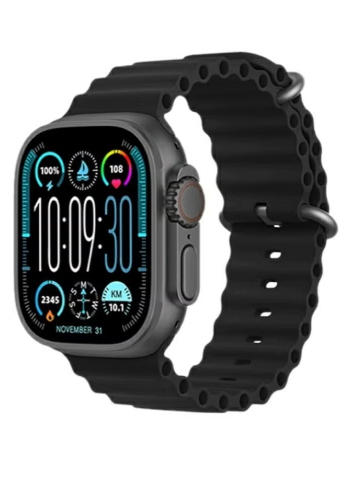 ساعة ذكية HK23 الترا 2، شاشة HD 2.12 انش، مقاومة للماء IP67، مراقب معدل ضربات القلب وضغط الدم، مكالمات بلوتوث، ان اف سي، تدعم اللغة العربية  الترا 2 اسود