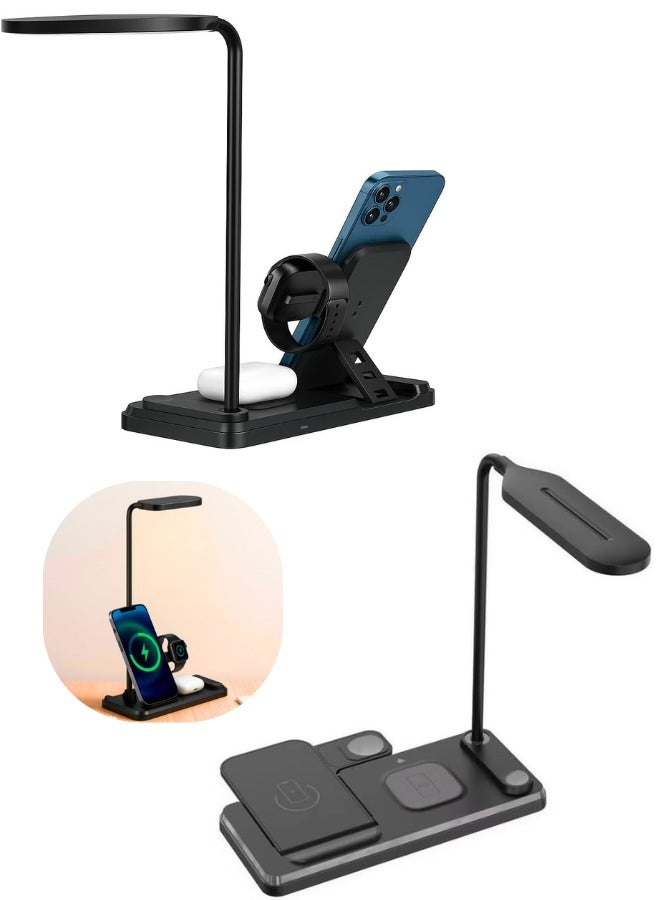 Chase Up 4-in-1 Wireless Charger Stand with LED Desk Lamp – Fast Charging Station for iPhone, Samsung, AirPods, Smartwatches – USB-C – Space-Saving Design -Black - Image 2