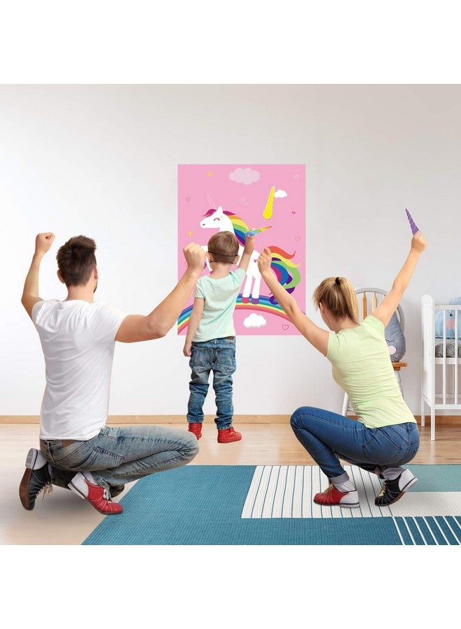 FEPITO Birthday Party Game For Kids Pin The Horn On Unicorn-Game Poster With 24 Horn Stickers Pin The Tail Game For Girl Unicorn-Birthday Rainbow Party Favors Supplies Wall Home Room Decorations - Image 5