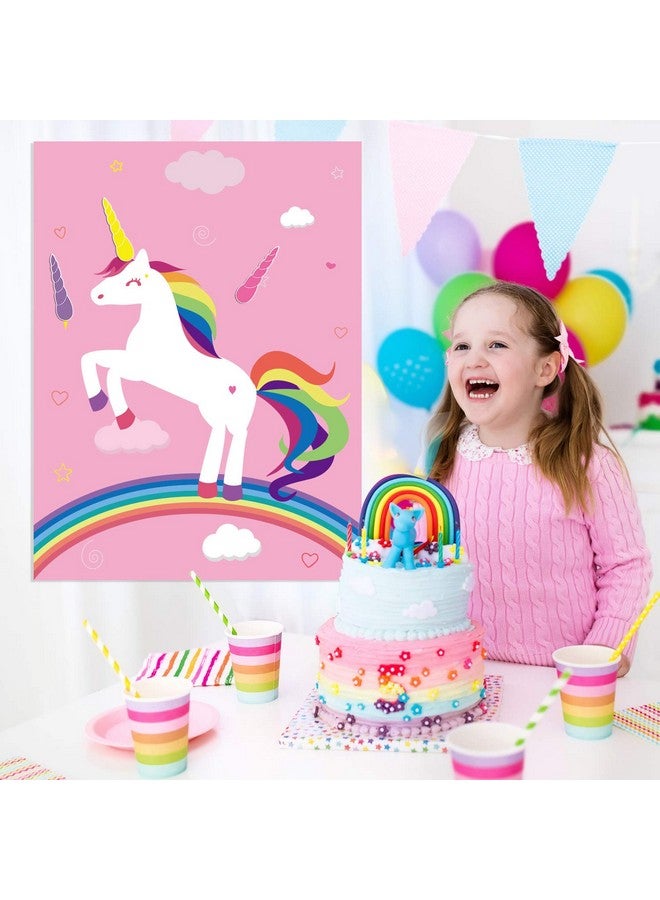 FEPITO Birthday Party Game For Kids Pin The Horn On Unicorn-Game Poster With 24 Horn Stickers Pin The Tail Game For Girl Unicorn-Birthday Rainbow Party Favors Supplies Wall Home Room Decorations - Image 4