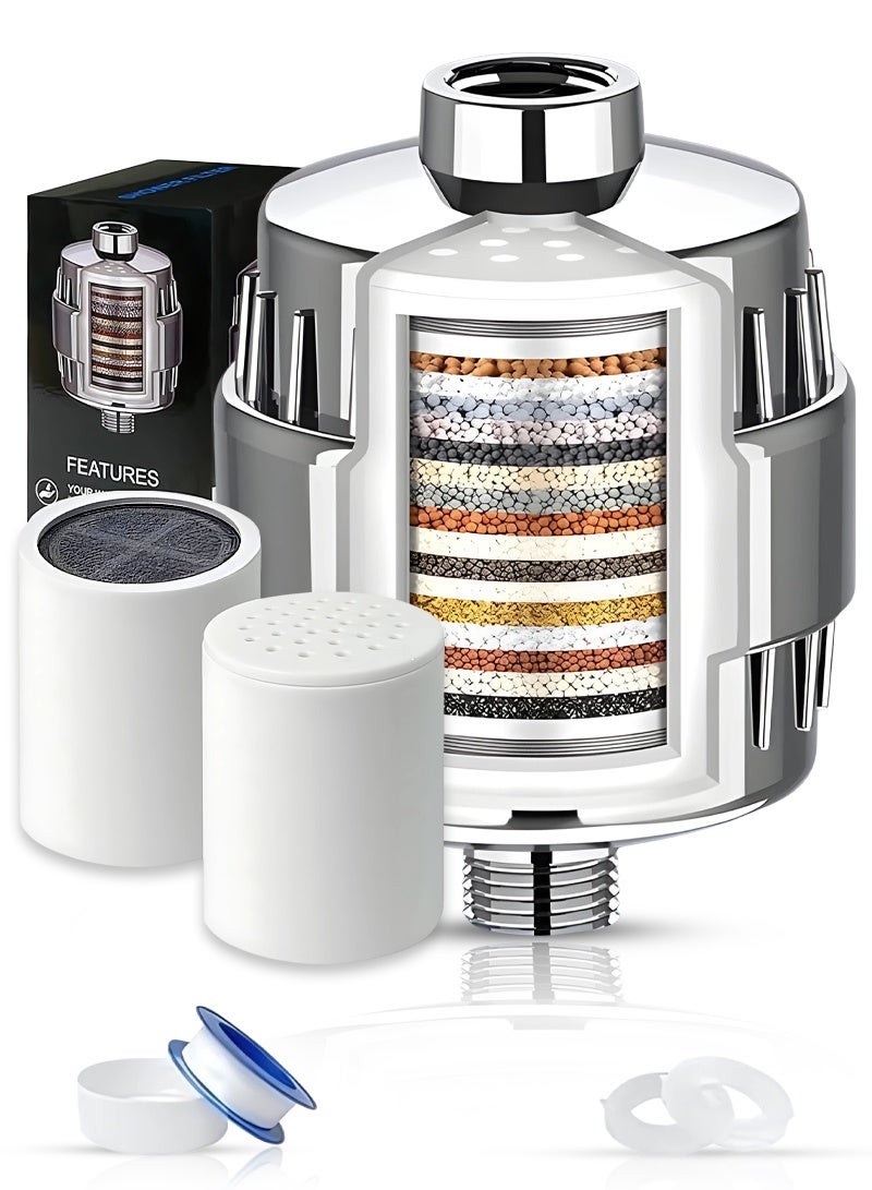 25-Stage Shower Filter for Hard Water – High-Performance Showerhead Filter with one extra Replacement Cartridges, Removes Chlorine & Fluoride, Polished Chrome - Image 1