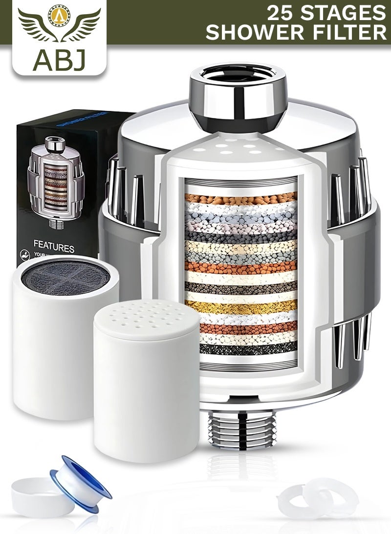 ABJ 25-Stage Shower Filter for Hard Water – High-Performance Showerhead Filter with one extra Replacement Cartridges, Removes Chlorine & Fluoride, Polished Chrome - Image 1