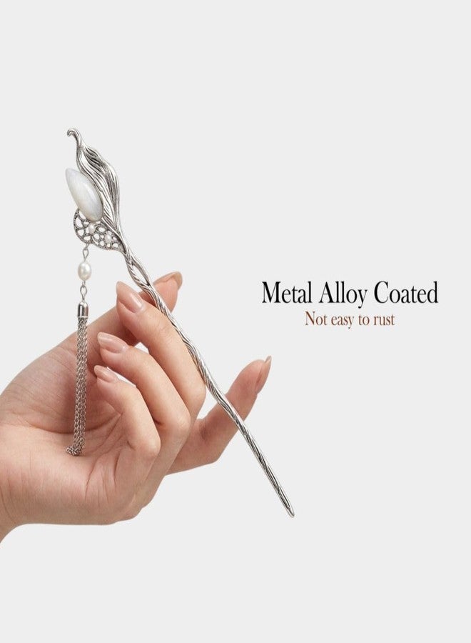 ADORNISH Chinese Vintage Hair Sticks, Metal Hair Pins Chopsticks, Retro National Style Headpieces for Women and Girls (silver willow) - Image 2