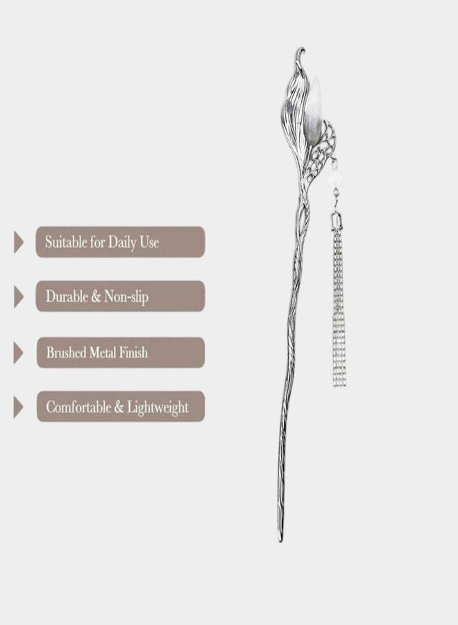 ADORNISH Chinese Vintage Hair Sticks, Metal Hair Pins Chopsticks, Retro National Style Headpieces for Women and Girls (silver willow) - Image 4