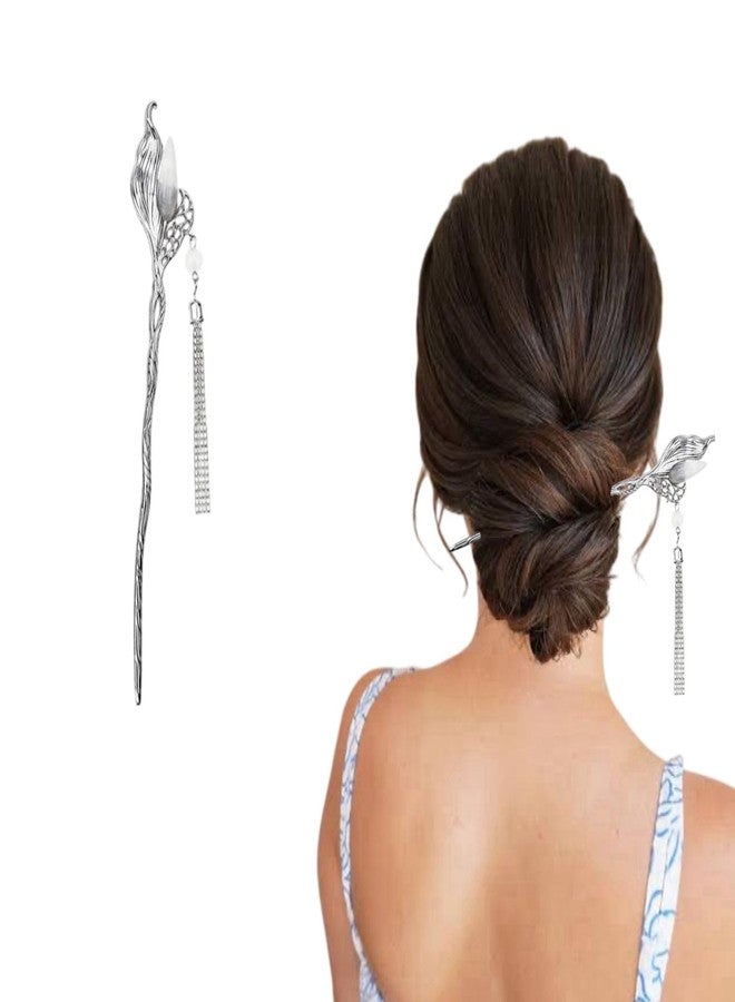 ADORNISH Chinese Vintage Hair Sticks, Metal Hair Pins Chopsticks, Retro National Style Headpieces for Women and Girls (silver willow) - Image 1