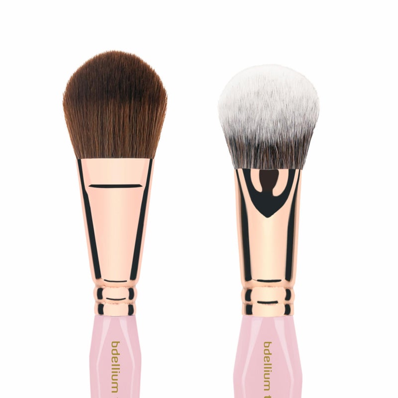 Bdellium Tools Pink Golden Triangle Face & Eyes Makeup Brush Set - Well-balanced Brush Set with Soft Synthetic Bristles and Rose Gold Brass Ferrule for a Variety of Looks (Pink, 5 pcs) - Image 4