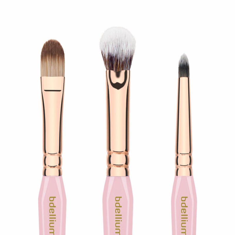 Bdellium Tools Pink Golden Triangle Face & Eyes Makeup Brush Set - Well-balanced Brush Set with Soft Synthetic Bristles and Rose Gold Brass Ferrule for a Variety of Looks (Pink, 5 pcs) - Image 5