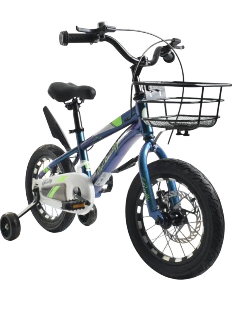 Rally 12 Inch Kids Bike for Boys and Girls with Basket and Training Wheels - Blue