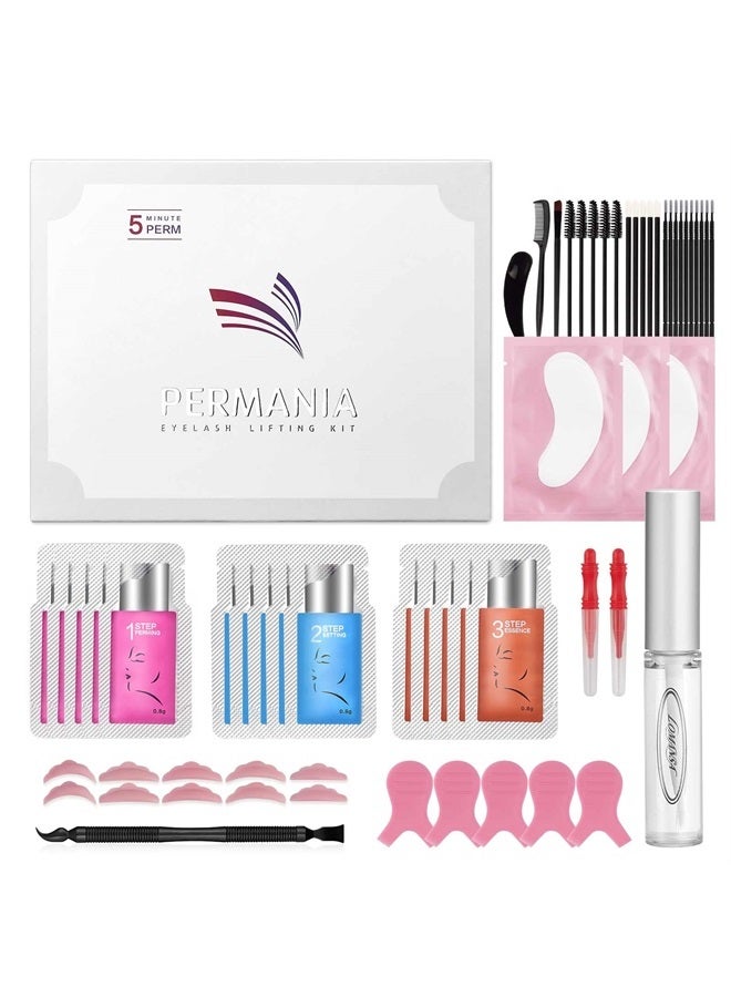 PERMANIA طقم كيس رفع الرموش، طقم تجعيد الرموش، رفع الرموش السريع في 5 دقائق في المنزل مع غراء قوي، طقم تجعيد الرموش يدوم 6-8 أسابيع (15 قطعة) - Image 1