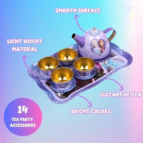 GRAPHENE Frozen Pretend Play Tea Party Set for Kids – 14-Piece Kitchen Toy for Girls & Boys Ages 3-6 Fun & Safe Tea Time Role Play Gift for Toddlers & Preschoolers - Image 5