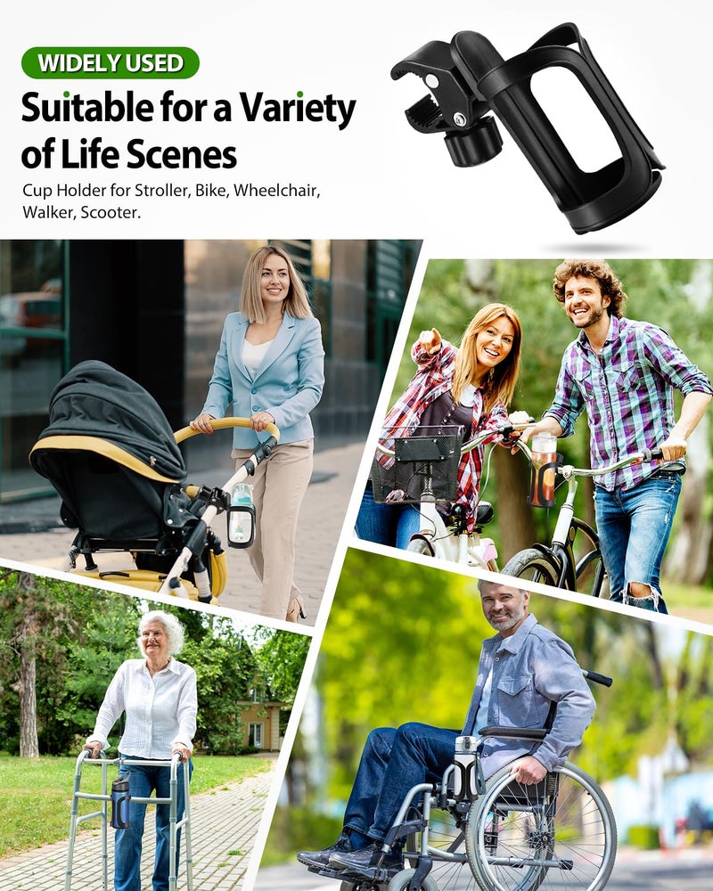 Badiano 2 Pack Stroller Drink Holders, Universal Cup and Bottle Holder for Trolleys, Walkers and Bikes - Image 5
