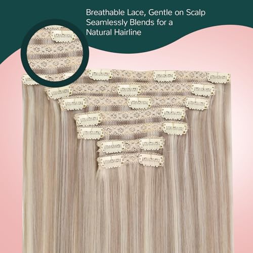 Easyouth Clip in Human Hair Extensions Highlight Thick Human Hair Clip in Extensions Warm Ash Blonde Highlights Bleach Blonde Hair Extension Real Human Hair Clips ins 18 In 7Pcs 120G - Image 4