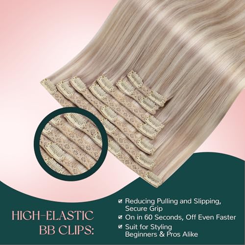 Easyouth Clip in Human Hair Extensions Highlight Thick Human Hair Clip in Extensions Warm Ash Blonde Highlights Bleach Blonde Hair Extension Real Human Hair Clips ins 18 In 7Pcs 120G - Image 3