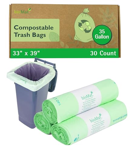 bioMat 35 Gallon Compostable Trash Bags 30 Count Biodegradable Kitchen Food Scrap Waste Bags BPI ASTM D6400 and CMA Certified Tall Kitchen Compost bags for Food Waste - Image 2