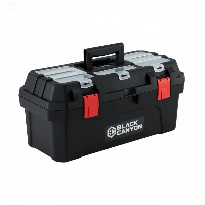Black Canyon Tool Box - 19 Inch Plastic Dual-Layer Design, 44 lbs Load Capacity Portable Tool Box, Ergonomic Handle, Stackable & Top-Lid Storage, Perfect for DIY, Workshop & Job Site Organization - Image 1