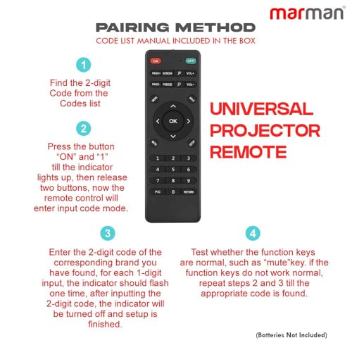 marman® Compatible with Universal Projector Remote Control Model RM-P1375 Suitable for Projector Brands are Listed with 2 Step Easy Configuration Remote Controller - Pairing Required - Image 2