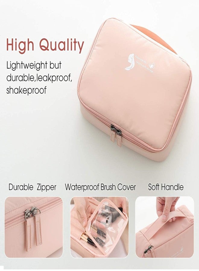 Flywind Household Culture Professional Nylon Travel Cosmetic Bag Makeup Pouch for Zippered Cosmetic Bag Vanity Bag with Adjustable Compartment Women, and Girls with Dividers. (Pink) - Image 2