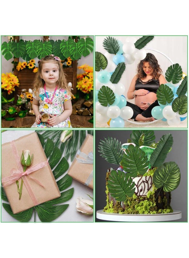 LOMIRO 60 Pieces 4 Kinds Artificial Palm Leaves with Faux Stems Tropical Plant Leaves Monstera Leaves Safari Leaves for Hawaiian Luau Party Jungle Beach Table Leave Decorations - Image 3
