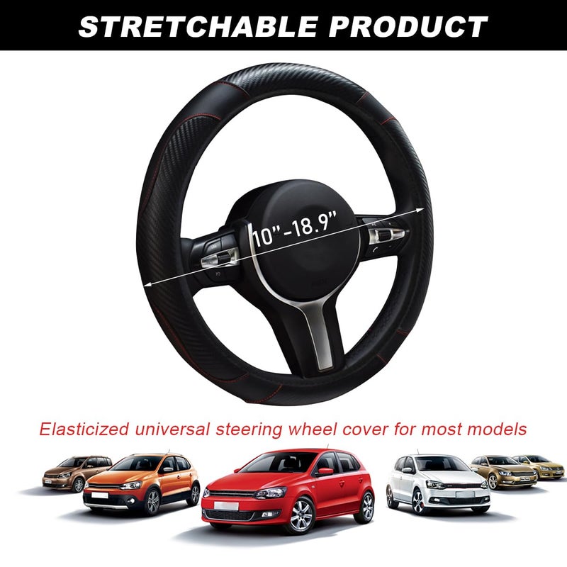 DXNQ Car Steering Wheel Cover, 15 Inch Carbon Fiber Leather Stitching Color Steering Wheel Protector, Anti-Slip Elastic Breathable Steering Wheel Cover Stylish Decor for Most Cars (Black) - Image 2