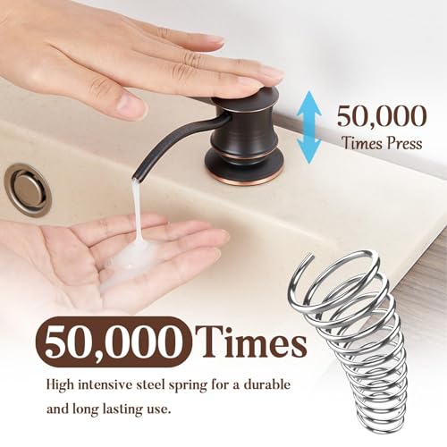 WINKEAR Built in Soap Dispenser for Kitchen Sink Countertop, Solid Brass Pump Head Long Spout with 10.2 Ounce PET Food Safe Material Lotion Bottle, Oil Rubber Bronze Finish - Image 5