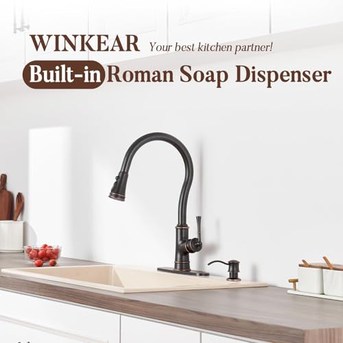 WINKEAR Built in Soap Dispenser for Kitchen Sink Countertop, Solid Brass Pump Head Long Spout with 10.2 Ounce PET Food Safe Material Lotion Bottle, Oil Rubber Bronze Finish - Image 2