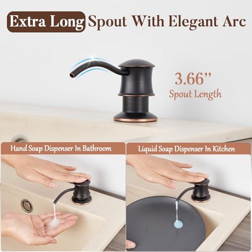 WINKEAR Built in Soap Dispenser for Kitchen Sink Countertop, Solid Brass Pump Head Long Spout with 10.2 Ounce PET Food Safe Material Lotion Bottle, Oil Rubber Bronze Finish - Image 3
