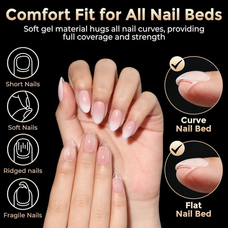 Luckyfairy Short Almond Nail Tips: 504pcs Pre-Etched Soft Gel Nail Tips, Tri-Layer Core Short Fake Nails, 12 Sizes Half Matte Full Cover Clear Press on Nails Extension DIY for Flat & Natural Nail Beds - Image 3